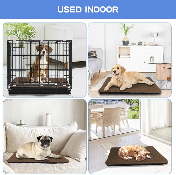 Dog Crate Pad Washable, Plush Anti-Slip Crate Mat for Medium Dogs, Cushioned Kennel Pad for Metal Dog Kennels, 30 x 20 Inch, Brown