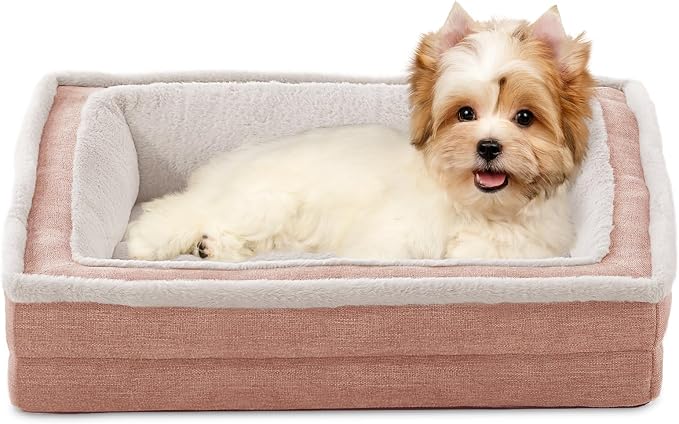 Laojin Balhen Cat Couch for Pets, Washable Cat Beds for Indoor Cats, Super Soft Plush Supportive Dog Couch Bed for Puppy and Kitten with Anti-Slip Bottom, 26inch, Pink
