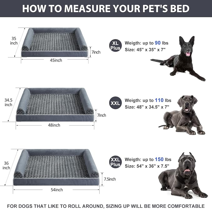 BFPETHOME Orthopedic Washable Dog Beds Large Sized Senior Dog for Comfy Sleeping with Removable Cover, Waterproof Big Soft Pet Couch Bed for Dogs Rerlax