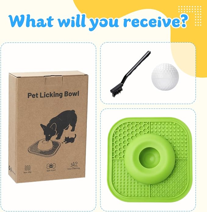 Slow Feeder Dog Bowls & Lick Mat for Liquid and Thick Treat, Anti-Slip Dog Lick Bowl with Interactive Rolling Ball, 5/6 Cup Pup Licking Toy for Large Medium Small Dogs and Cats Green