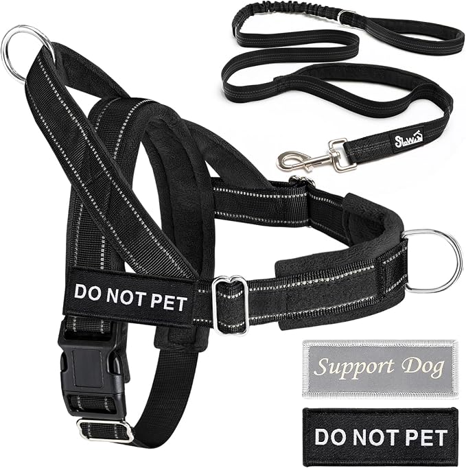 Lukovee No Pull Dog Harness and Leash Set - Adjustable Soft Padded Vest with Front Clip for Easy Control, Reflective Durable Harness for Safe Daily Training Walking for Medium Large Dogs (XL, Black)