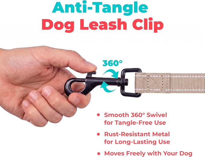 Best Pet Supplies Voyager Reflective Dog Leash or Collar with Neoprene Handle, for Small, Medium, and Large Breed Puppies, Cute and Heavy Duty for Walking, Running and Training - Khaki (Leash), M