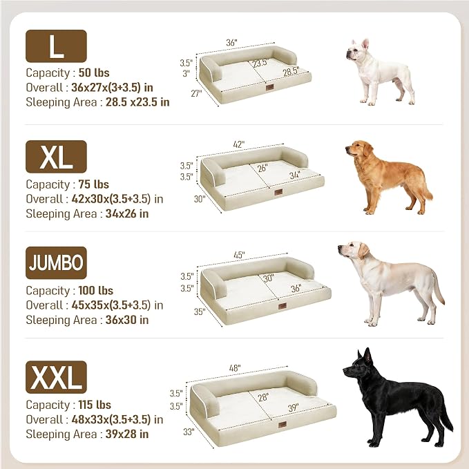 Comfort Expression Memory Foam Large Dog Bed - Waterproof Orthopedic Pet Bed with Washable Removable Cover, Non-Slip Pet Sofa Couch, 36 x 27