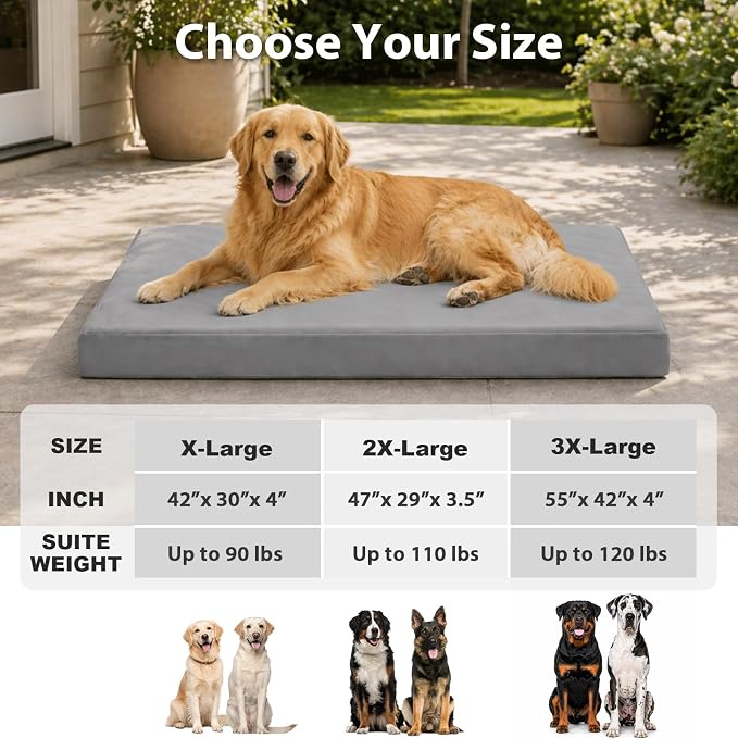 LEXTRO 4" Indestructible Chew-Proof Dog Bed for Heavy Chewers, Chew-Resistant & Durable Dog Beds for Teething Puppies & Energetic Dogs, Bite-Resistant and Undestroyable Dog Beds, 55x42x4, Grey