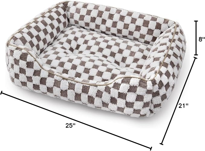 JOEJOY Dog Bed for Medium Small Dogs - Rectangle Orthopedic Dog Sofa Bed, Cute Modern Puppy Bed with Jacquard Shaggy Plush & Anti Slip Bottom, 25x21x8inches, Cofffee
