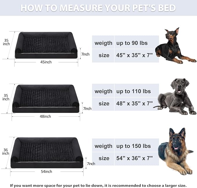 BFPETHOME Orthopedic Washable Dog Beds Large Sized Senior Dog for Comfy Sleeping with Removable Cover, Waterproof Big Soft Pet Couch Bed for Dogs Rerlax