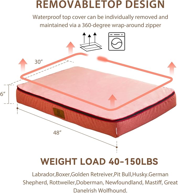LIORCE Orthopedic Memory Foam XXL Dog Bed - 6" Thick Beds for Extra Large Sized Dog - Waterproof Removable Washable Cover & Wrap-Around Zipper - Ultimate Comfort & Easy Maintenance, Pink