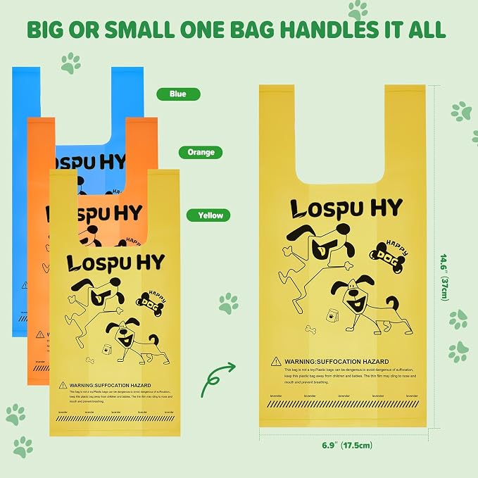 Poop Bags for Dogs, 300 Count Extra Thick Strong Leak Proof Dog Poop Bags with Handles, Pet Waste Bag for Waste Refuse Cleanup, Outdoor Puppy Walking and Cats Litter