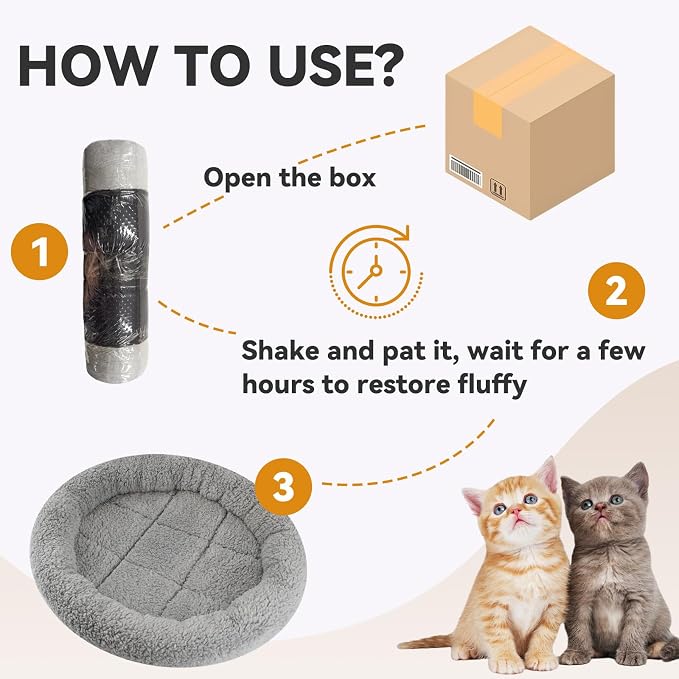 Small Cat Bed Mat, 22" x 16" Plush Cushion with Surrounding Pillow for Small to Meidum Dogs Cats Sleeping, Indoor Pet Beds Furniture Carrier Crate Anti Skid Pad, Washable, Medium