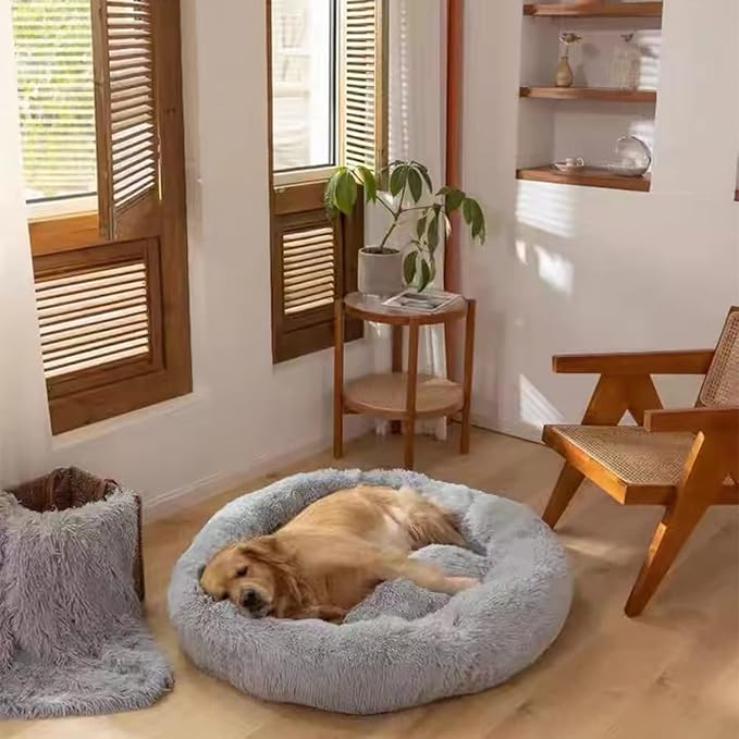 Nisrada Dog Bed for Medium Large Dogs, 36 inch Calming Dogs Bed, Washable-Round Cozy Soft Pet Bed for Puppy and Kitten with Slip-Resistant Bottom