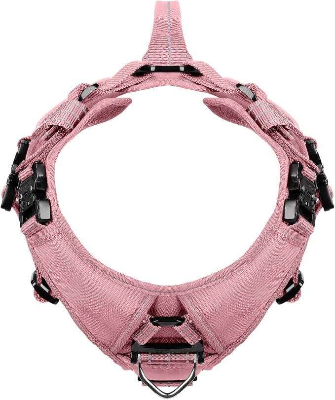 ICEFANG GN8 Tactical Dog Harness for Medium Sized Dogs,Full Metal Buckles,Reflective in Training Walking K9 Dog Vest,No-Pull Front Leash Clip,Adjustable Pet Harness (Pink, M (Pack of 1))