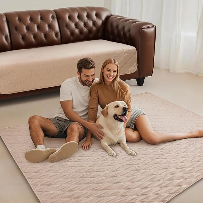 Luciphia 100% Waterproof Couch Cover Blanket for Dogs Anti-Slip Pet Couch Protector Sofa Mat Puppy Cat Blanket with Non-Slip Bottom, Beige, 82x120 Inch