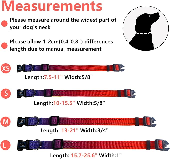 Roses&Poetry Large Dog Collar, Adjustable Reflective Durable Pet Collars for Small Medium Large Dogs(PurpleOrange-L)