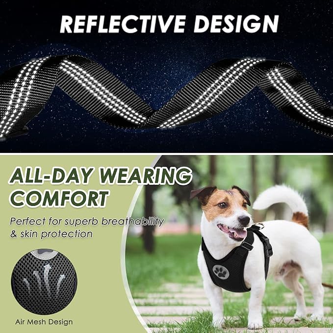 SlowTon Dog Seat Belt Harness for Car, Dog Car Harness Adjustable Mesh Breathable & Dog Seatbelt Safety Tether with Elastic Bungee for Small Medium Large Pets(Black, Double Clip, M)
