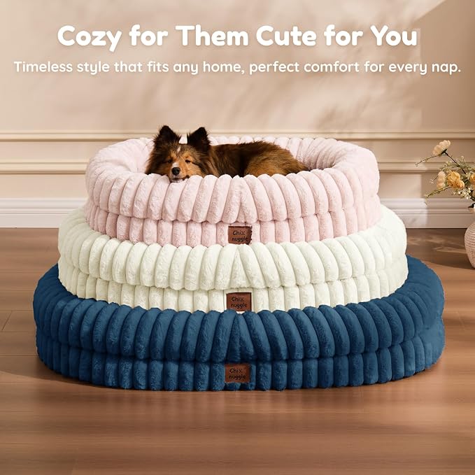 ChiXnuggle Orthopedic Dog Bed for Large Dogs, Waterproof Faux Rabbit Fur Dog Couch with Egg Crate Foam Support and Washable Removable Cover, Bolster Pet Sofa with Non-Slip Bottom, 35x28x7, Navy