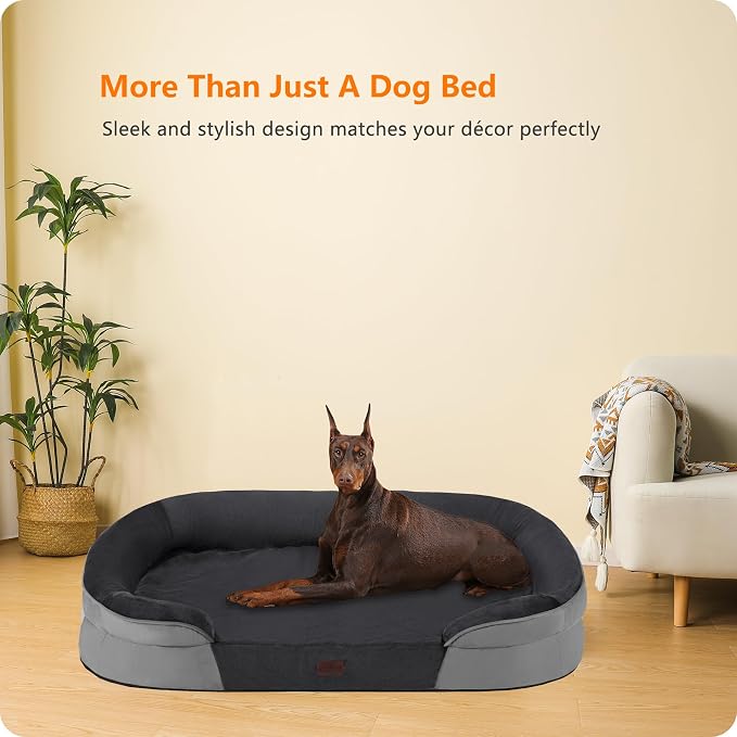 Dwanton Orthopedic Dog Bed for Extra Extra Large Dogs with Gel Memory Foam, Waterproof Dog Sofa, Washable Pet Bed with Four Sided Bolster Cushion, Removable Cover & Non-Slip Bottom, 48", Dark Grey