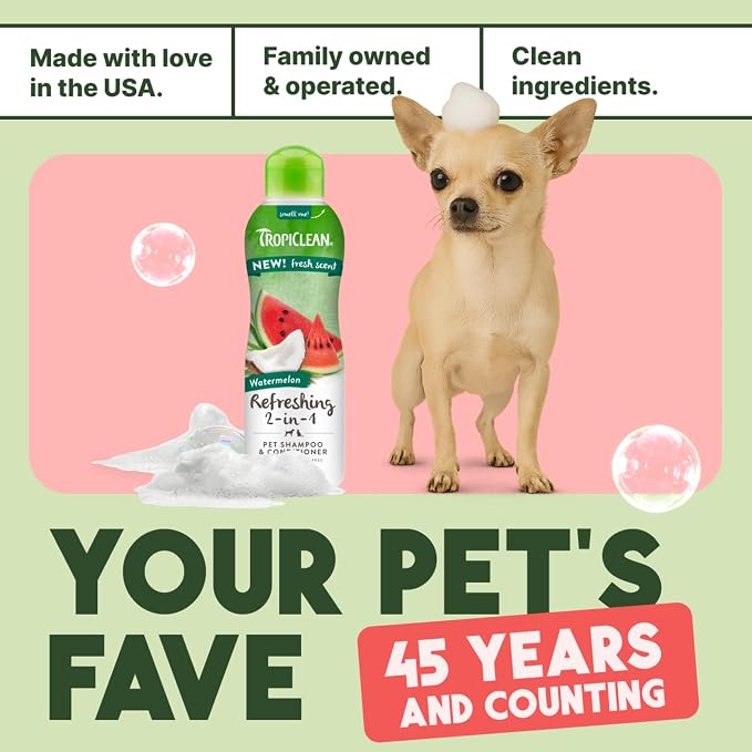 TropiClean 2-in-1 Dog Shampoo and Conditioner, Professional Dog Shampoo, Puppy Safe, Moisturizing Detangler, USA Made, Watermelon Scent, 2.5 Gallon