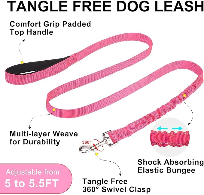 BEAUTYZOO No Pull Dog Harness Medium Sized Dog, Breathable Mesh Padded Dog Harness and Leash Set, Adjustable Reflective Escape Proof Dog Vest Harnessss Quick Fit for Training Walking, Hot Pink M