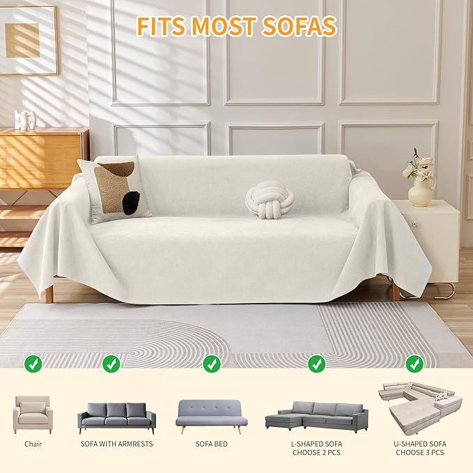 Deep Dream Cat-Scratch Resistant Couch Cover, Waterproof Sofa Cover for 3 Cushion Couch Washable, Pet Friendly Couch Protectors Anti Slip Thickened Sofa Slipcovers for Dogs Pets, 91" x 118", White
