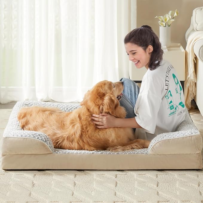 LEXTRO Orthopedic Dog Bed for Extra Large Dogs, Egg Crate Foam Bed for Extra Large Dogs, Equipped with Removable Waterproof Pillow Cover and Anti-Slip Bottom, Pet Bed