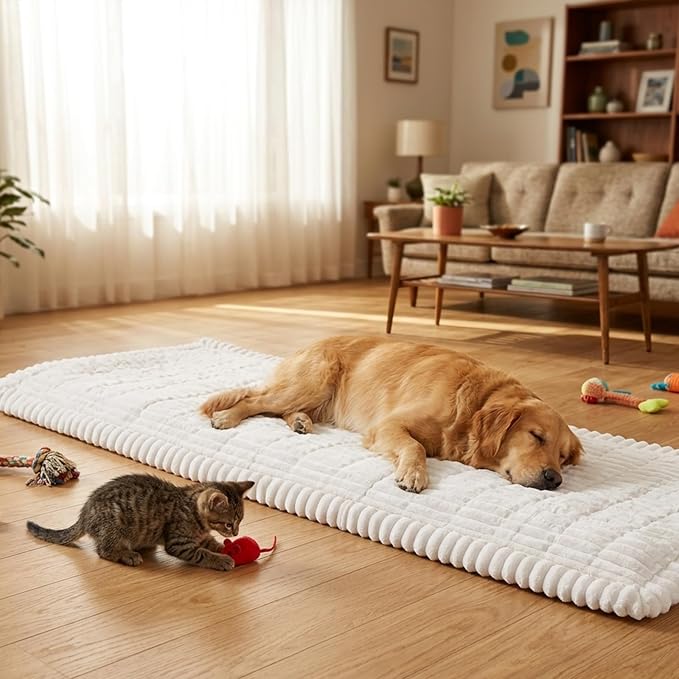 Fixwal Pet and Family Friendly Couch Covers, Washable Non-Slip Dog Mat with Waterproof Backing, Soft Plush Protector for Sofa, Car Seat, Bedside, Playpen, Camping (White, 27.6" x 59.1")