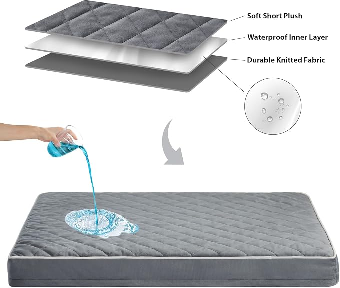 WNPETHOME Orthopedic XXL Dog Beds Large Sized Dog, Waterproof Extra Large Dogs Bed with Removable Washable Cover, Multi-Needle Quilting Dogs Crate Bed