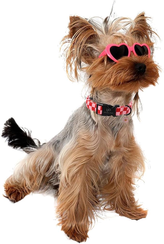 Red and Pink Plaid Dog Collarwith Bow Tie– Adjustable Red & Pink Checkered Dog Collar for Small Medium Large Dogs, Soft Xmas Plaid Puppy Collars with Quick Release Buckle XS