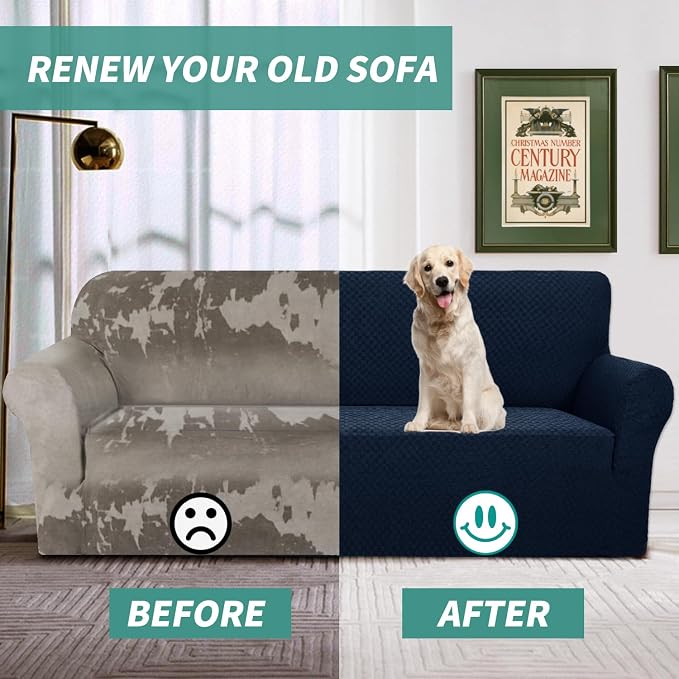 YEMYHOM Couch Cover Latest Jacquard Design High Stretch Sofa Chair Covers for Living Room, Pet Dog Cat Proof Armchair Slipcover Non Slip Magic Elastic Furniture Protector (Small, Navy)