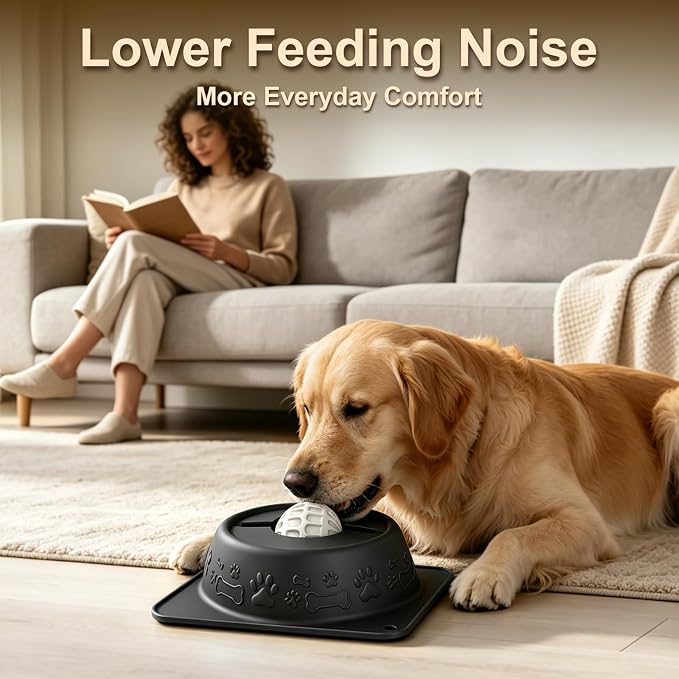 Slow Feeder Dog Bowl for Liquid Treats, Anti-Slip Lick Bowl, Bone Broth and Yogurt Puzzle Feeder, No Spill Pet Bowl Pup Lick Toy for Large Medium Small Dogs and Cats, Anxiety Relief, Black
