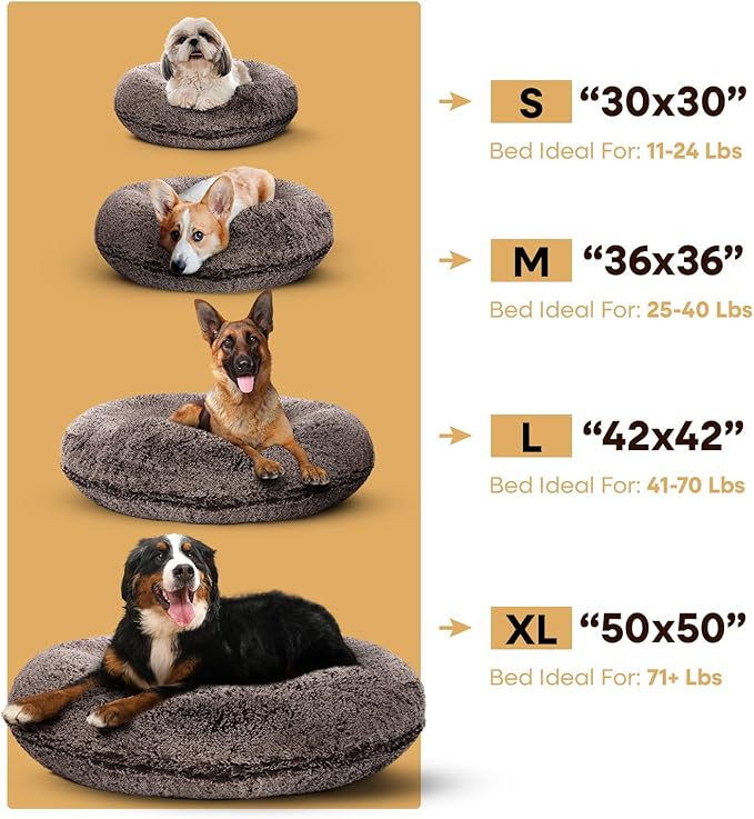 Bessie + Barnie Bagel Bed for Dogs and Cats – Round Pet Bed with 360-Degree Zipper, Waterproof Liner, Machine Washable Cover, Eco-Friendly Polyfill – Plush Donut Puppy Bed for Dogs