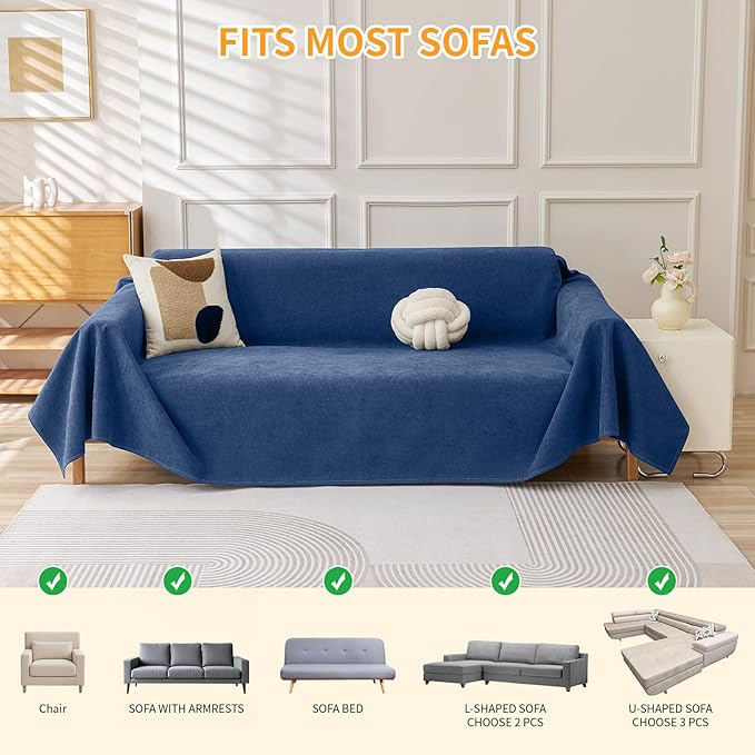 Deep Dream Cat-Scratch Resistant Couch Cover, Waterproof Sofa Cover for 3 Cushion Couch Washable, Pet Friendly Couch Protectors Anti Slip Thickened Love Seat Slipcovers for Dogs Pets,71" x 134",Blue
