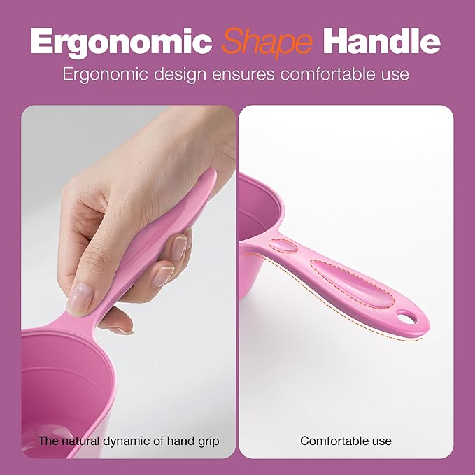 Dog Food Scoop 2 Pack, Pet Cup Capacity Cat Food Scooper With Measuring Lines For Dog, Puppy and Cat Coffee Bean, Flour Scoop Purple