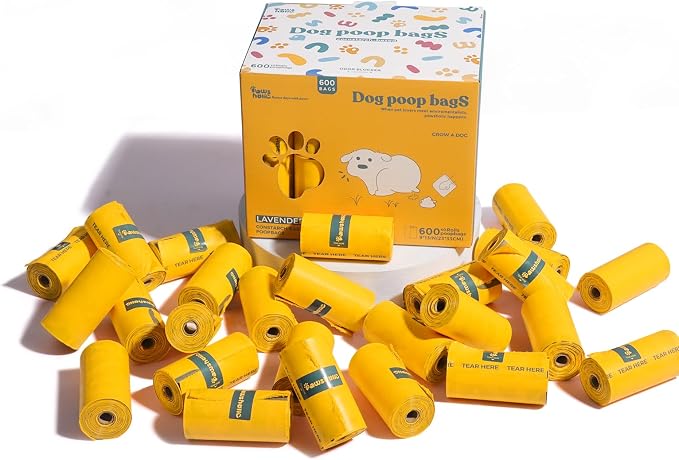 Dog Poop Bags Rolls Guaranteed Leak Proof and Extra thick Poop Bags for Dogs,600 Count 40 Rolls,Lavender Scented, Cornstarch Based Doggie Poop Bag for Puppy and Big Dogs