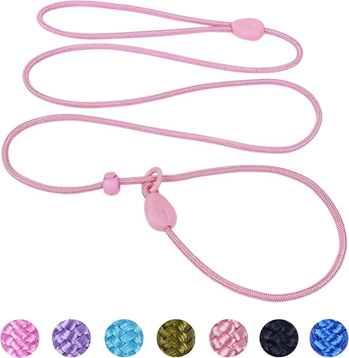 Slip Leash for Dogs 6FT Slip Lead Strong Dog Training Leash Heavy Duty Slip Leash No Pull Dog Slip Lead Comfortable Rope Dog Leash Lightweight Puppy Leash Dog Leash for Small Medium Dogs (Pink, 6FT)