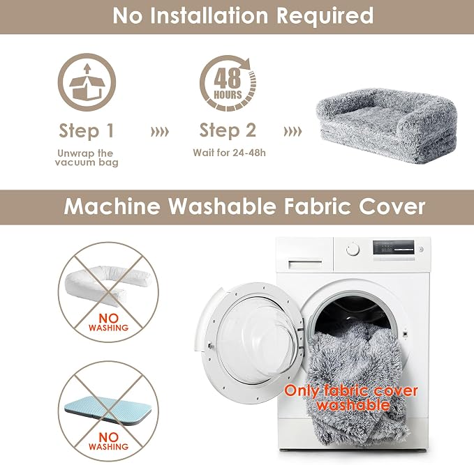 EHEYCIGA Foldable XL Dog Bed, 46"x34"x6.5" Faux Fur Fluffy Pet Couch Bed for Large Dogs, Orthopedic Calming Memory Foam Big Pet Bed, Washable Soft Pet Sofa Bed with Non-Slip Bottom, Grey