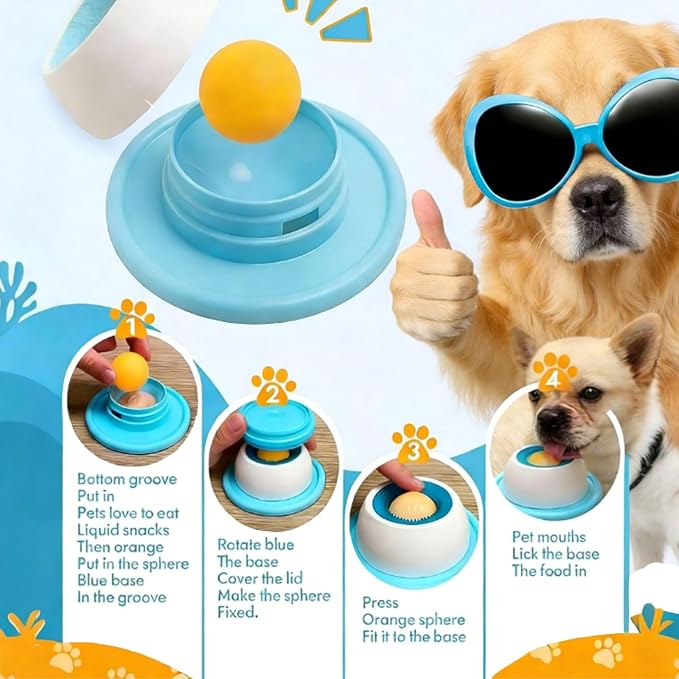 New Lick Sphere Dog,Feeder Dog Bowls for Liquid Treat,Large Medium Small Breeds Dietary Supplement/Post-op Nutrition,Interactive Slow Feeder & Anxiety Relief Treat (Blue(for Dogs))