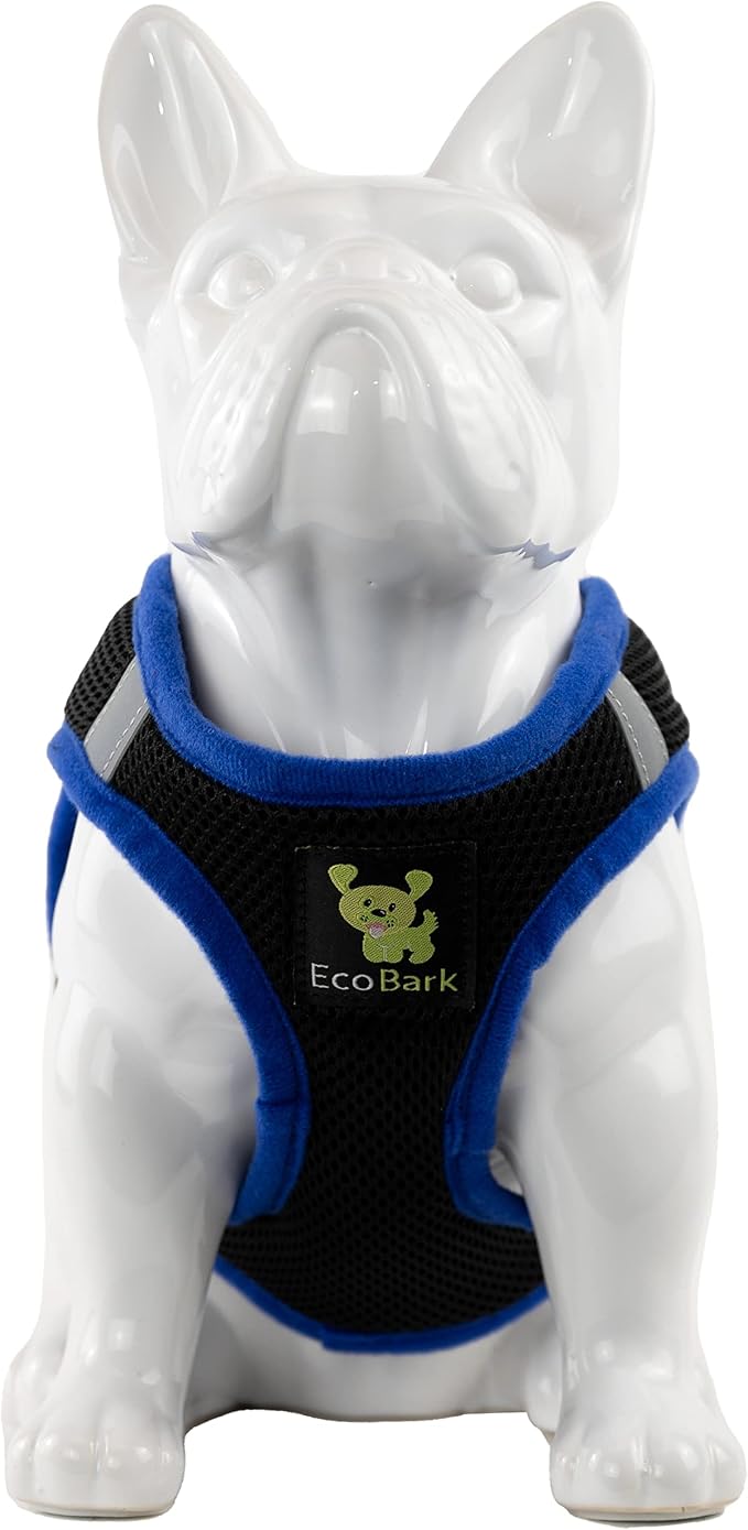 EcoBark Step in Dog Harness - Eco-Friendly Dog Harnesses for Small and Medium Breed Dogs - Reflective and Adjustable Body Halter Vest - Soft Mesh Toy Breed Harness (Black and Teal, Large)