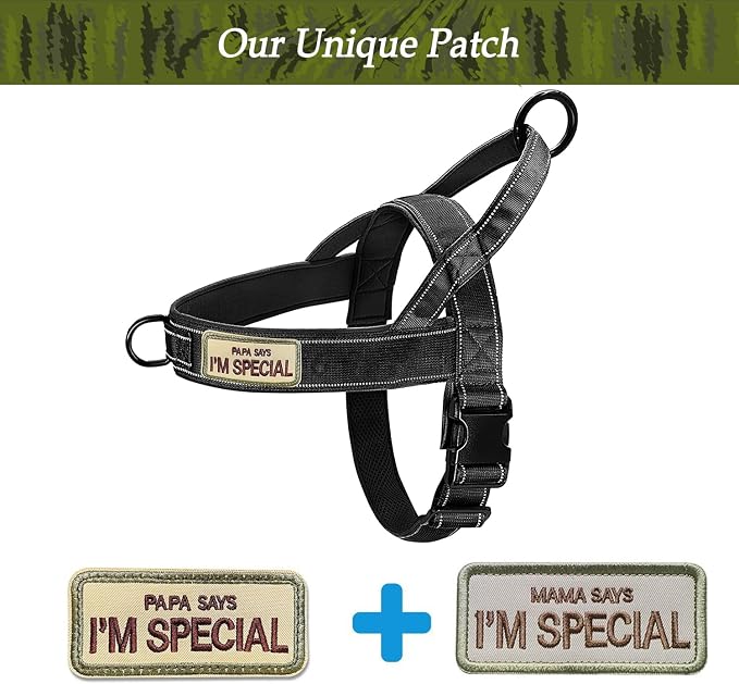 No Pull Dog Harness Black for Small Medium Large Sized Dog, Reflective Escape Proof Adjustable Dog Harnesses with 2 Patch, XL