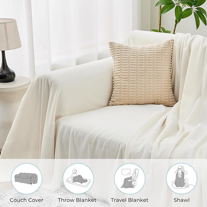 CAPALOCA Sectional Couch Covers, 2 Pieces Chenille Sofa Cover L Shaped Couch Cover Blanket for Dogs Washable Sofa Slipcovers Pet Furniture Protector (X-Large: 71" x 110" + 71" x 118", Beige)