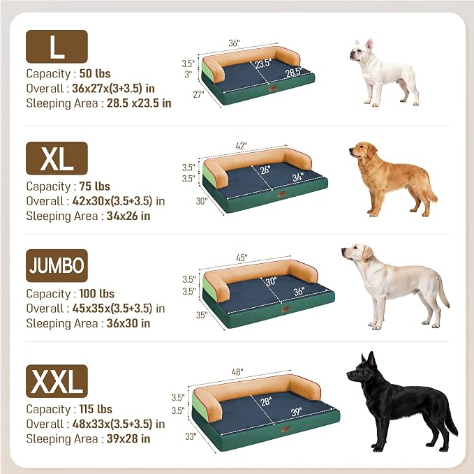 Comfort Expression Extra Large Dog Bed - XL Washable Orthopedic Ped Bed for Big Dog Waterproof Couch Memory Foam Sofa Bolster with Removable Cover - 42 x 30