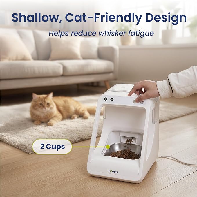 PawsPik Automatic Microchip RFID Replacement Stainless Steel Cat Feeder Bowl, Silver, Small, 2 Cup