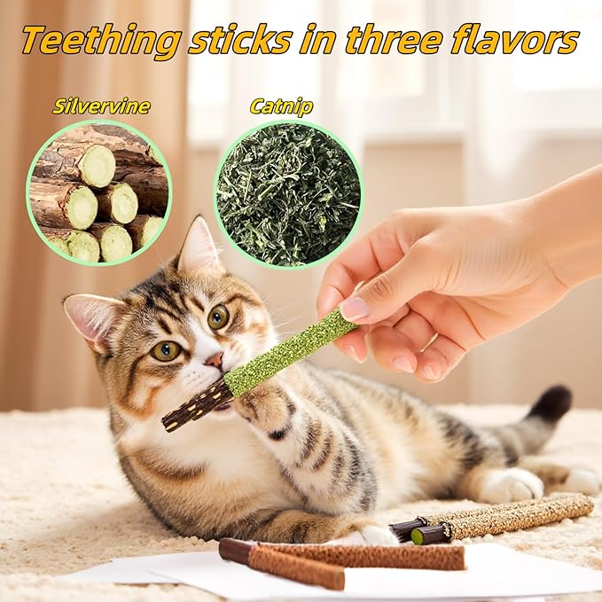 Cat Toys 12Pack Silvervine Chew Stick 12Pack Kitten Treat Catnip Toy Kitty Natural Stuff Catnip Matatabi for Cleaning Teeth Indoor Dental Snack Interactive
