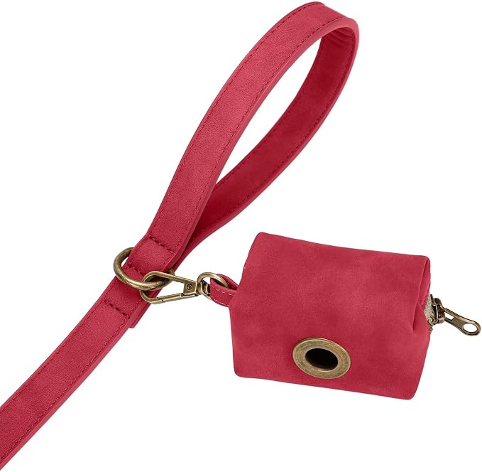 Didog Stylish PU Leather Dog Leash for Small Dogs, Easy to Clean 5ft Small Dog Leash with Metal Tangle-Free Clip, Fashionable and Elegant for Walking, Running and Training,Red, S