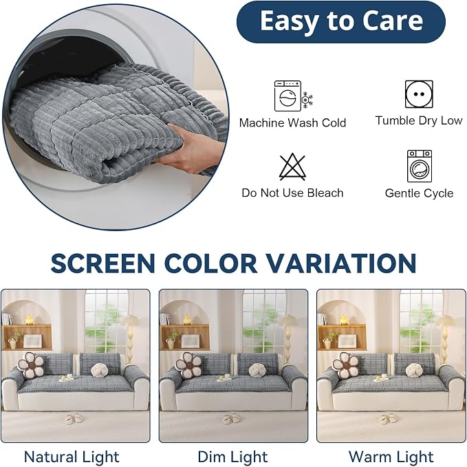 OstepDecor Couch Cover for Dogs, Washable Non Slip Sofa Cover for Pets, Soft Couch Covers for Sofa, Loveseat and Sectional, Furniture Protector Against Pet Hair & Scratches (35.4" x 63", Blue Grey)