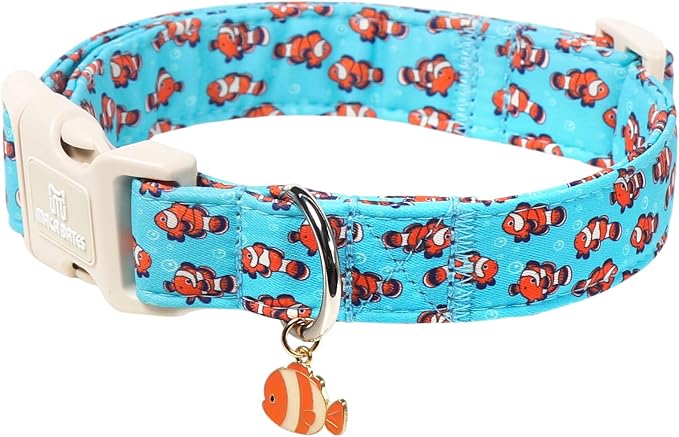 Maca Bates Summer Clownfish Basic Dog Collar Beach Puppy Collars for Extra Small Dogs Adjustable Durable Soft Comfortable Blue Sharks for Boy Girl Male Female Pet with White Safety Buckle