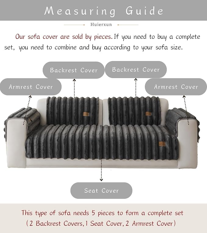 Fuzzy Rabbit Plush Sofa Cover Thick Soft Fur Sectional Couch Cover Furry Fluffy Cushion Cover Non-Slip Sofa Slipcovers Vertical Stripe Furniture Protector for Dogs Cats(Dark Grey,36"x63")