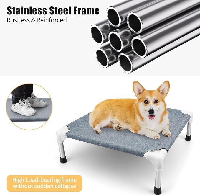 Elevated Dog Bed for Small Dogs, Outdoor Cooling Dog Bed Cot for Small Pets, Indoor Detachable Raised Dog Bed with Non-Slip Feet(20" L x 20" W x 6.5" Th)