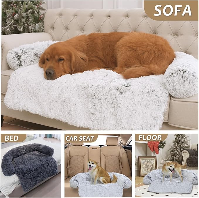 Calming Dogs/Cats Bed Mats, Dog Pad Washable Removable Couch Cover, Plush Long Fur Mat for Pets, Waterproof Lining, Perfect for Small, Medium and Large Dogs and Cats (Desert Brown, 41"x37")