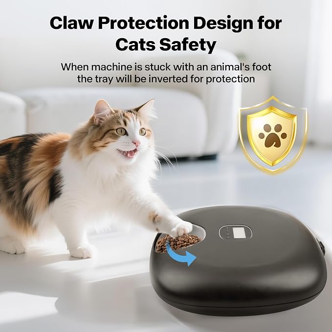 PetPrime 6-Meal Automatic Cat Feeder with Two Ice Packs,Cordless Rechargeable Cat Food Dispenser for Cats and Small Dogs Wet Food Auto Pet Feeder Black