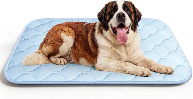 Cooling Mat for Dogs Extra Large 43" x 31", Q-Max>0.5 Cooling Pet Bed Outdoor & Indoor Use w Ice Silk Fabric & Waterproof Cover, Summer Cool Pad for Dog, Non-Slip Washable Pet Blanket for Crate Kennel